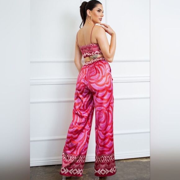 New Summer Bra Top And Wide Leg Pants Set - Picture 3 of 3